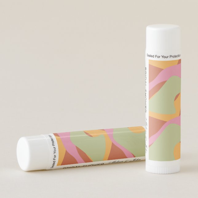 Retro Swirl Abstract Pattern Bridal Shower Name  Lip Balm (Front)