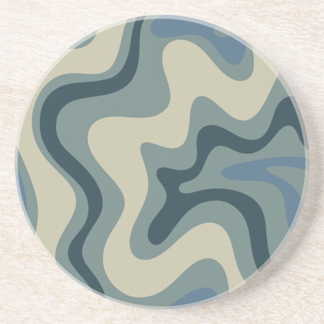 Retro Swirl Abstract Pattern in Blue Gray Tones Coaster (Front)