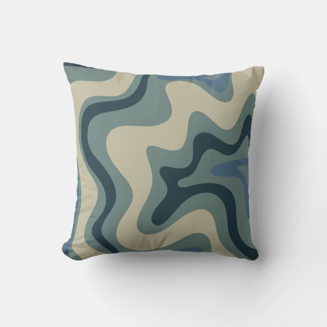 Retro Swirl Abstract Pattern in Blue Gray Tones Throw Pillow (Front)