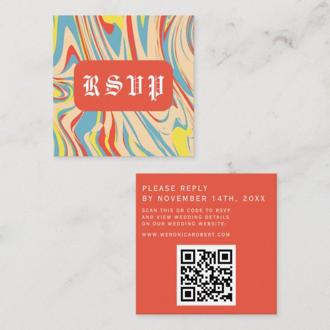 Retro Swirl Abstract QR Code Monogram  Enclosure Card (Front/Back)