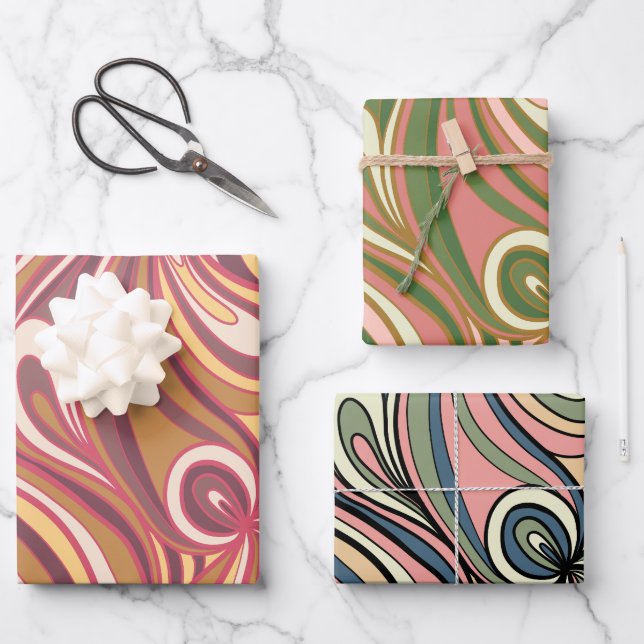Retro Swirl Abstract  Wrapping Paper Sheets (Front)