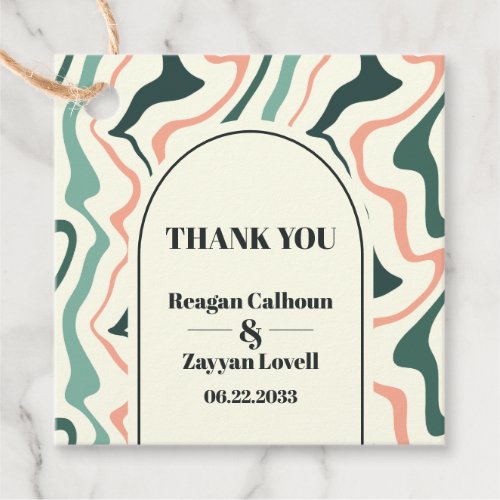 Retro Swirl Arch Mint And Pink Wedding Thank You Favor Tags