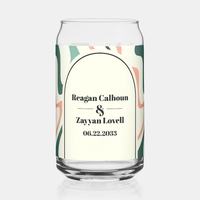 Retro Swirl Arch Mint Green And Pink Wedding Can Glass (Front)
