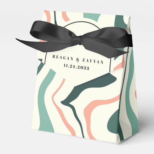 Retro Swirl Arch Mint Green And Pink Wedding Favor Boxes (Front Side)