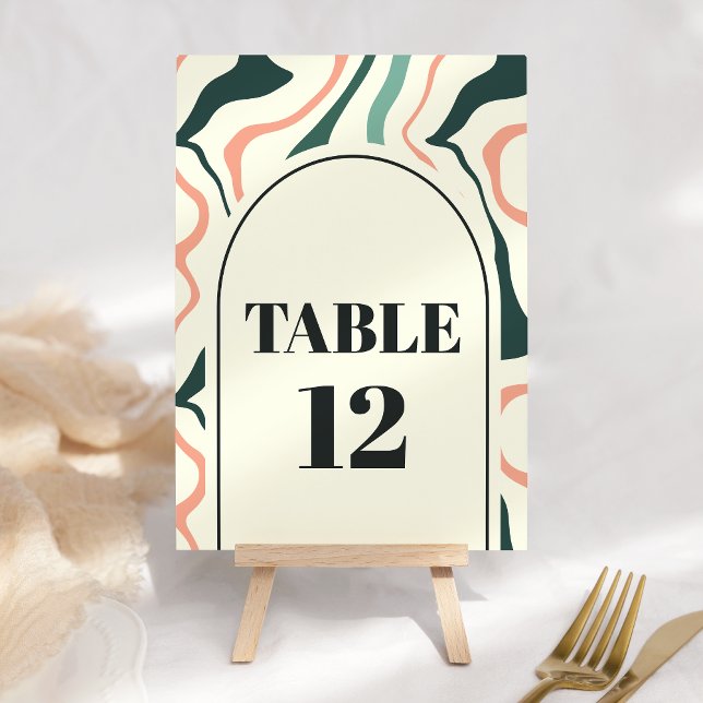Retro Swirl Arch Mint Green And Pink Wedding Table Number (Creator Uploaded)