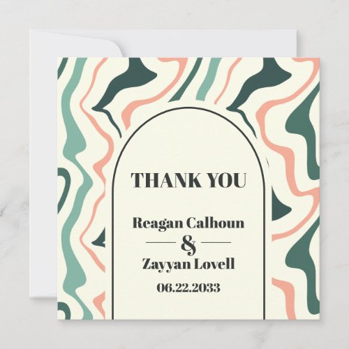 Retro Swirl Arch Mint Green And Pink Wedding Thank You Card