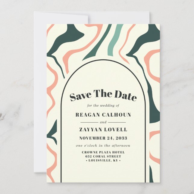 Retro Swirl Arch Mint Green Pink Save The Date Invitation (Front)