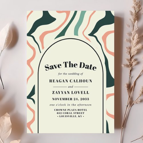 Retro Swirl Arch Mint Green Pink Save The Date Invitation