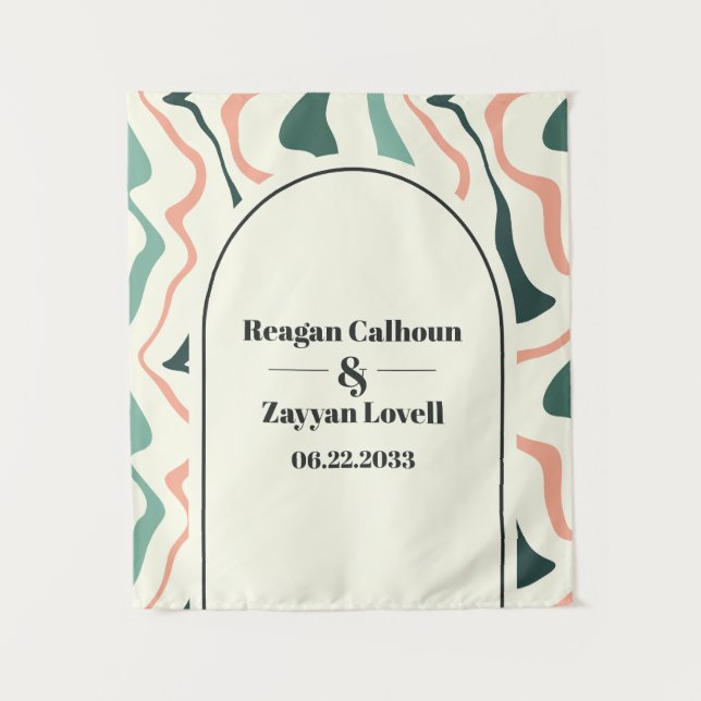 Retro Swirl Arch Mint Green Pink Wedding Backdrop (Front)