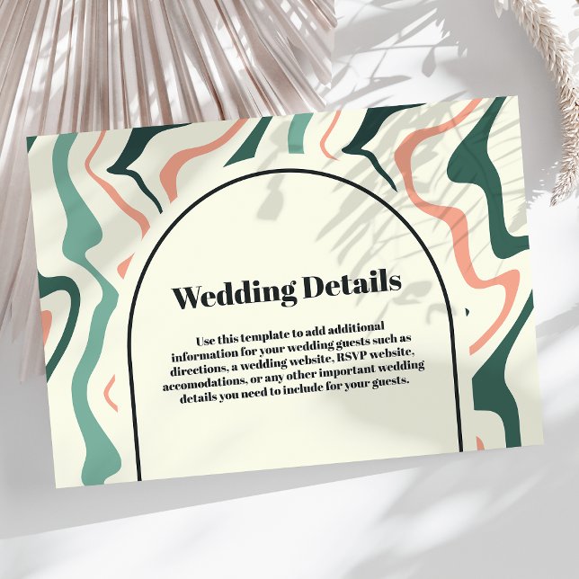 Retro Swirl Arch Mint Green Pink Wedding Details Enclosure Card (Creator Uploaded)
