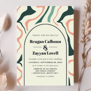Retro Swirl Arch Mint Green Pink Wedding Invitation