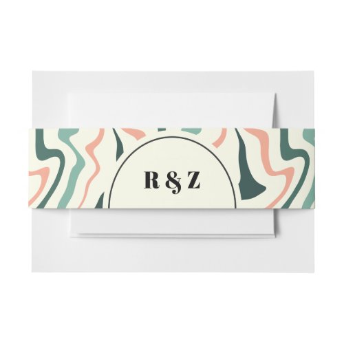 Retro Swirl Arch Mint Green Pink Wedding Invitation Belly Band