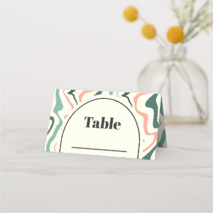 Retro Swirl Arch Mint Green Pink Wedding Place Card