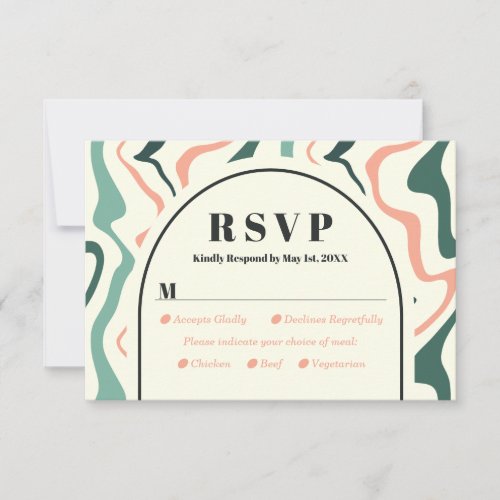 Retro Swirl Arch Mint Green Pink Wedding RSVP Card