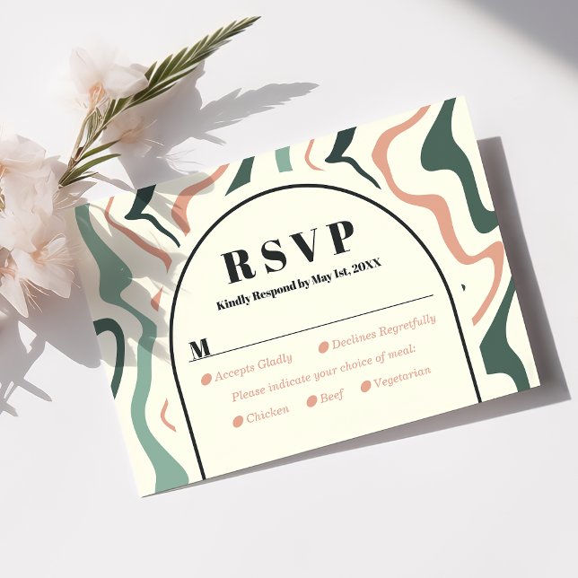 Retro Swirl Arch Mint Green Pink Wedding RSVP Card (Creator Uploaded)