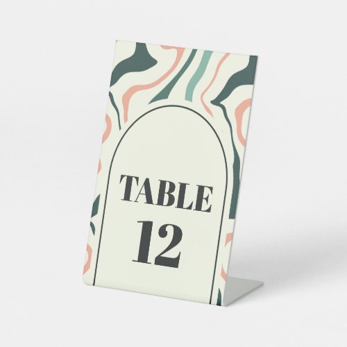 Retro Swirl Arch Mint Pink Wedding Table Number Pedestal Sign