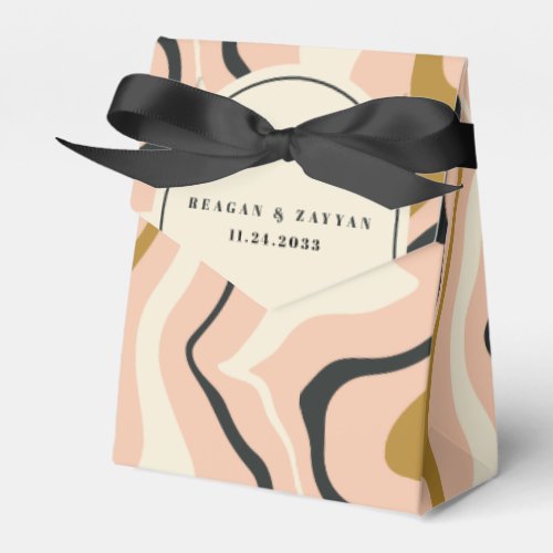 Retro Swirl Arch Pink Black Gold Cream Wedding Favor Boxes