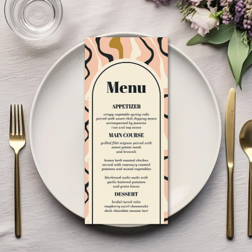 Retro Swirl Arch Pink Black Gold Cream Wedding Menu