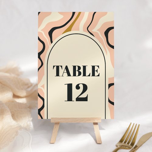 Retro Swirl Arch Pink Black Gold Cream Wedding Table Number