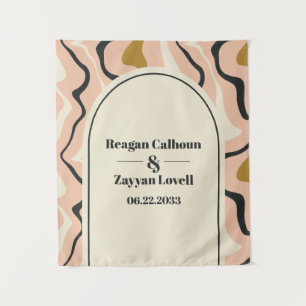 Retro Swirl Arch Pink Black Gold Wedding Backdrop