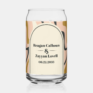 Retro Swirl Arch Pink Black Gold Wedding Can Glass