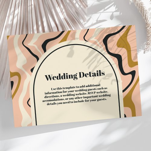 Retro Swirl Arch Pink Black Gold Wedding Details Enclosure Card