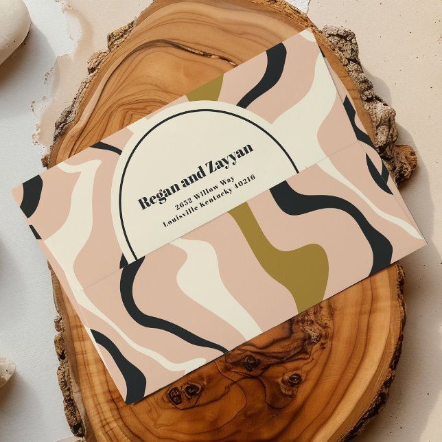 Retro Swirl Arch Pink Black Gold Wedding Envelope (Creator Uploaded)