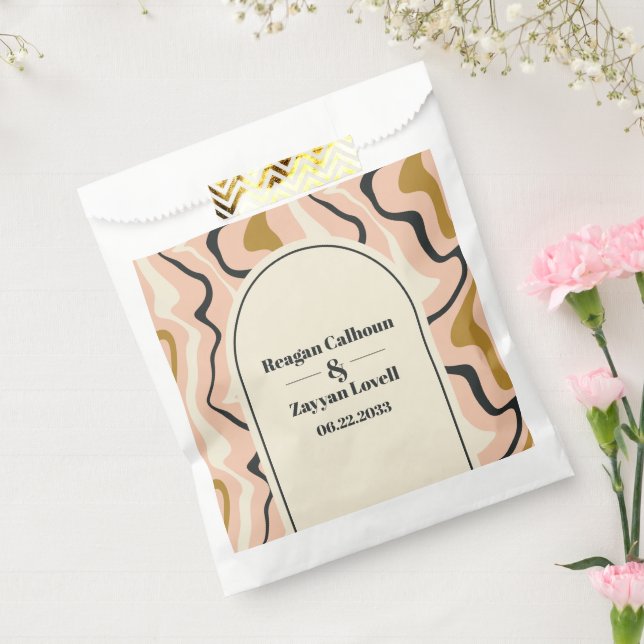 Retro Swirl Arch Pink Black Gold Wedding Favor Bag (Sealed)