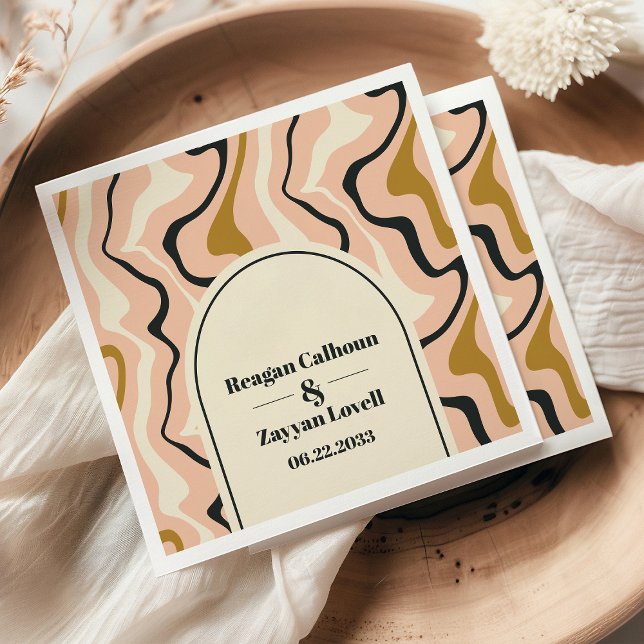 Retro Swirl Arch Pink Black Gold Wedding Napkins (Creator Uploaded)