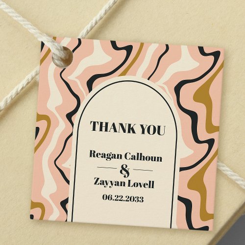 Retro Swirl Arch Pink Black Gold Wedding Thank You Favor Tags