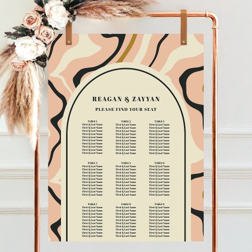 Retro Swirl Arch Pink Black Wedding Seating Chart