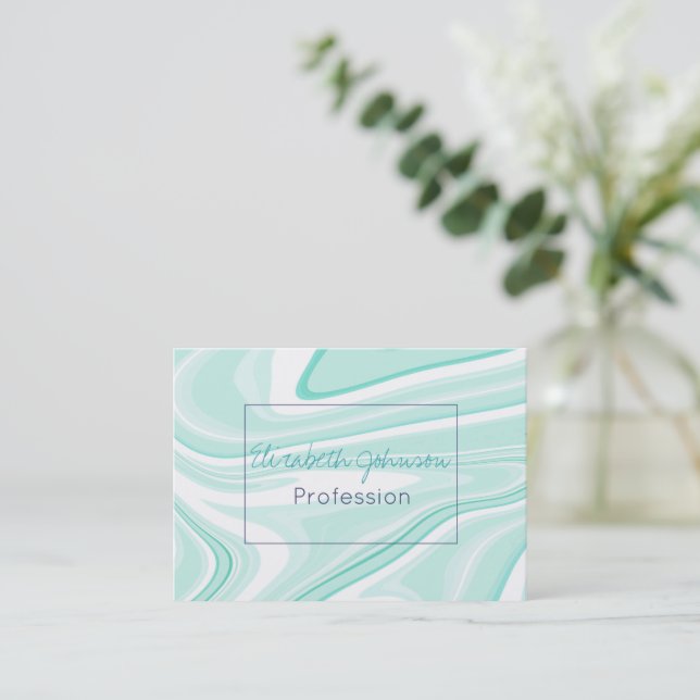 Retro Swirl Liquid Aqua Green Painting Aesthetic Business Card (Standing Front)