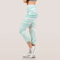 Retro Swirl Liquid Aqua Green Painting Aesthetic Capri Leggings