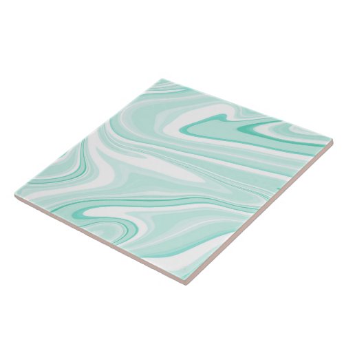 Retro Swirl Liquid Aqua Green Painting Aesthetic Ceramic Tile