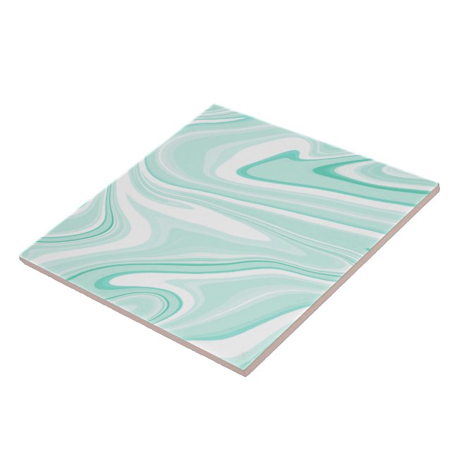 Retro Swirl Liquid Aqua Green Painting Aesthetic Ceramic Tile (Side)