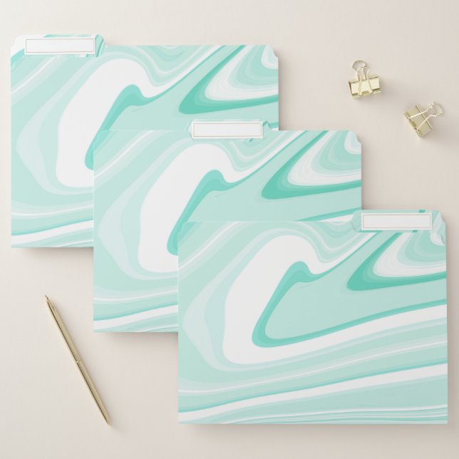 Retro Swirl Liquid Aqua Green Painting Aesthetic File Folder (Set)