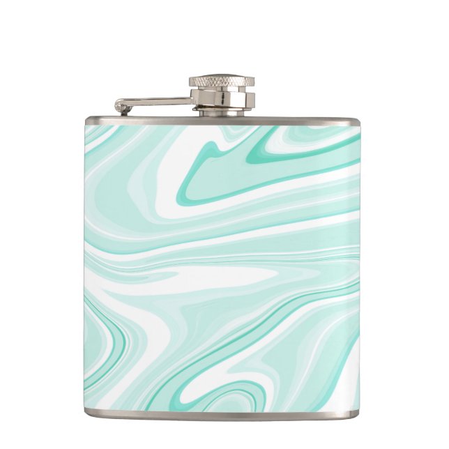 Retro Swirl Liquid Aqua Green Painting Aesthetic Flask (Front)