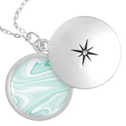 Retro Swirl Liquid Aqua Green Painting Aesthetic Locket Necklace