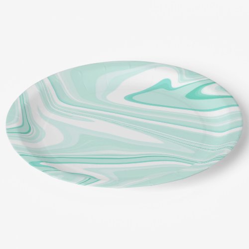 Retro Swirl Liquid Aqua Green Painting Aesthetic Paper Plates