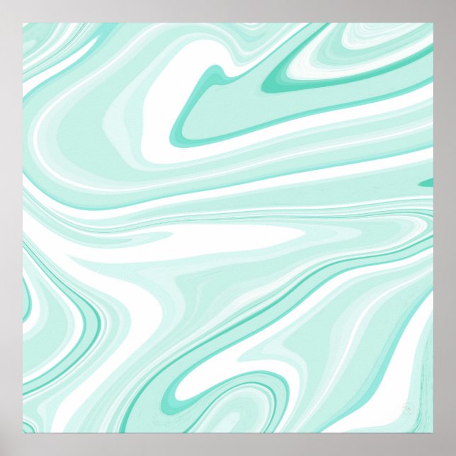 Retro Swirl Liquid Aqua Green Painting Aesthetic Poster (Front)