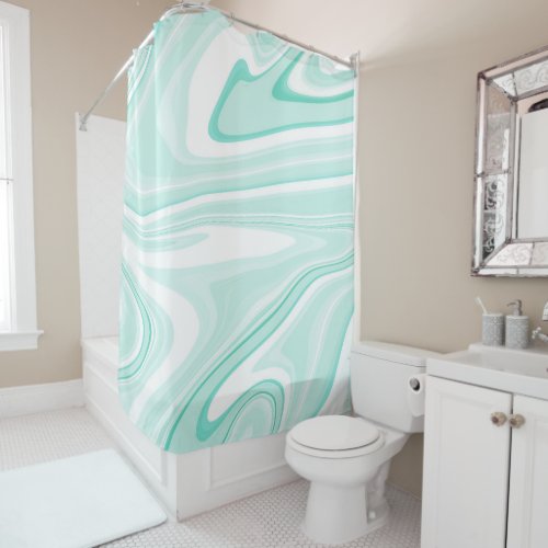 Retro Swirl Liquid Aqua Green Painting Aesthetic Shower Curtain