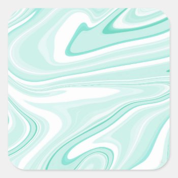 Retro Swirl Liquid Aqua Green Painting Aesthetic Square Sticker by InovArtS at Zazzle