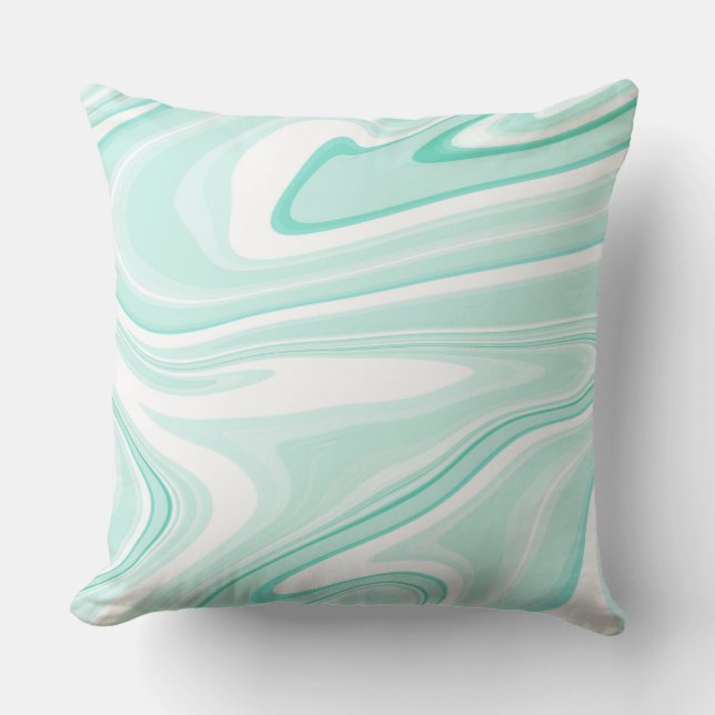 Retro Swirl Liquid Aqua Green Painting Aesthetic Throw Pillow (Front)