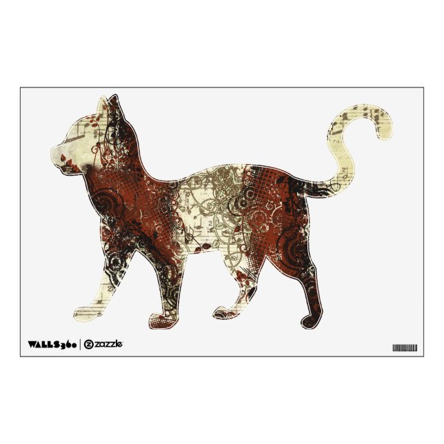 Retro Swirl Musical Cat Wall Decal (Front)