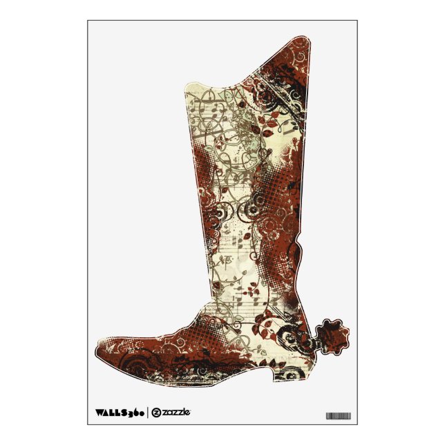 Retro Swirl Musical Cowboy Boot Wall Decal (Front)