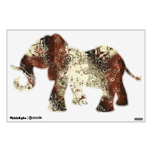 Retro Swirl Musical Elephant Pattern Wall Decal