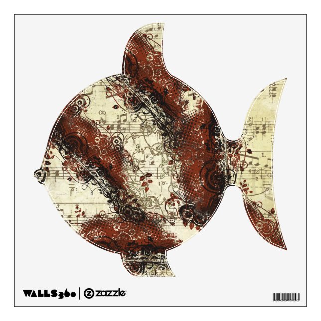 Retro Swirl Musical Fish Pattern Wall Decal (Front)