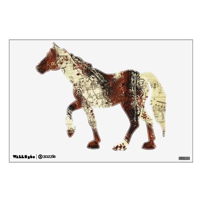 Retro Swirl Musical Hors Pattern Wall Decal (Front)