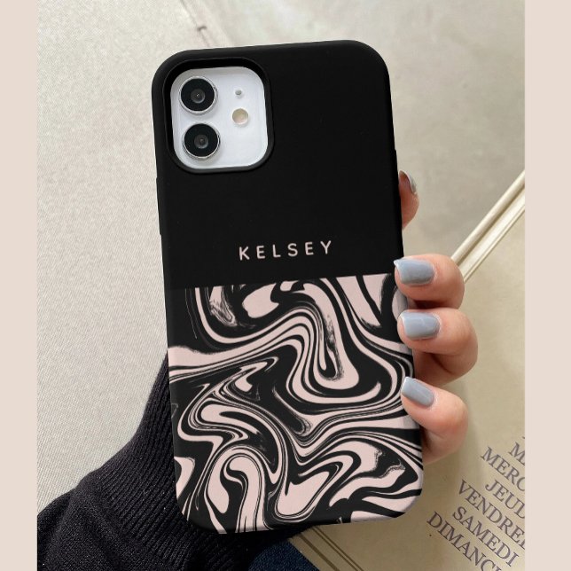 Retro Swirls Black & Cream Personalized Case-Mate iPhone Case (Creator Uploaded)