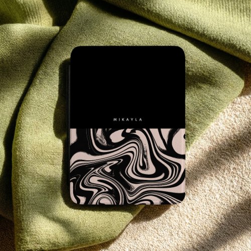 Retro Swirls Black & Cream Personalized Kindle Cover